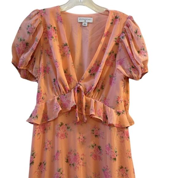 LoveShackFancy Pink Floral Ruffled Midi Dress Size 6- flaw - Picture 4 of 16